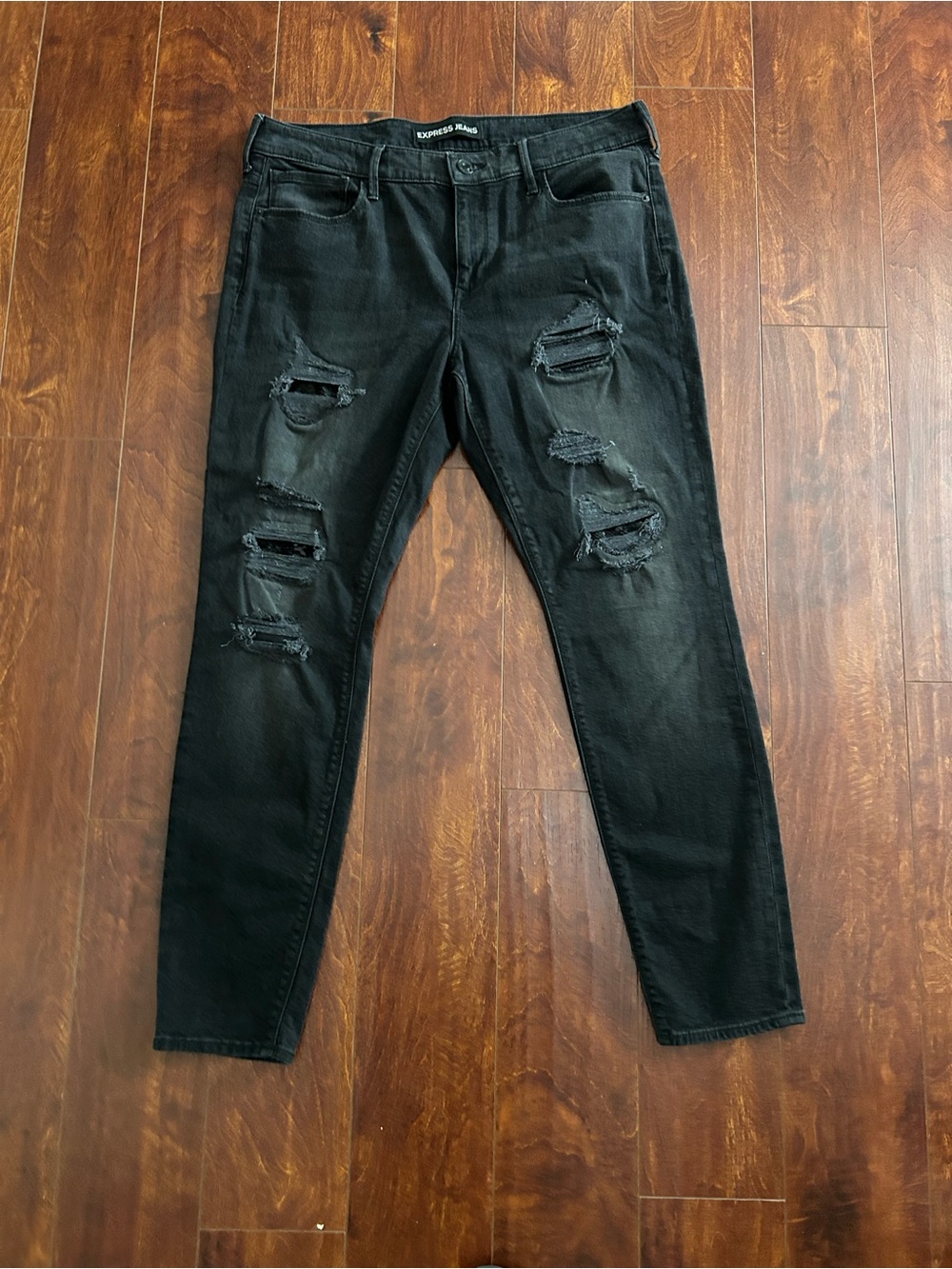 Express Black Distressed Skinny Jeans